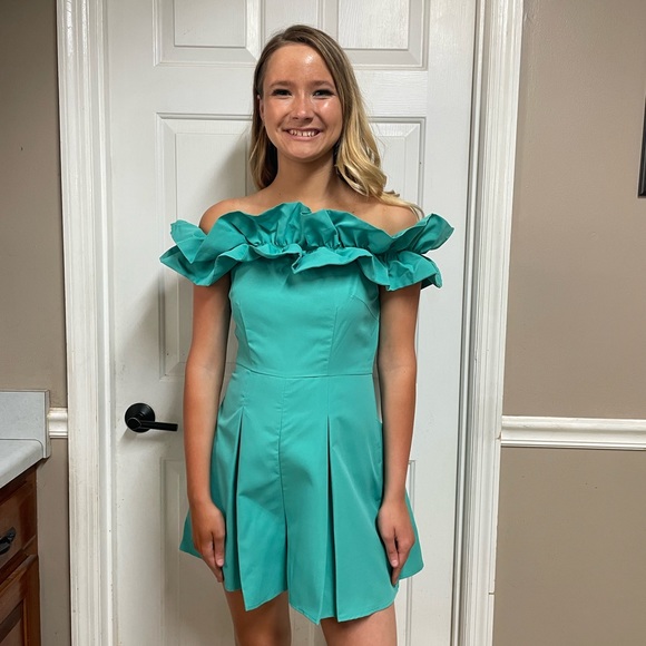 Aqua Ruffle Romper